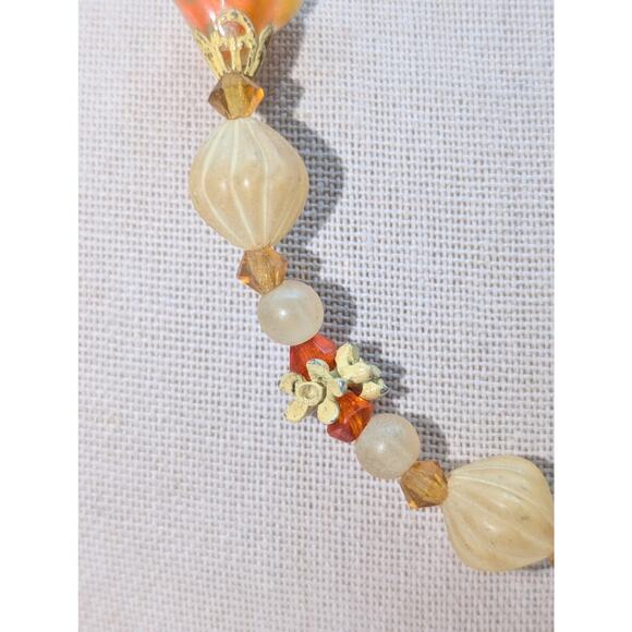 Vintage/Antique Yellow Orange Cream Glass Bead 18"  Necklace - Picture 3 of 7